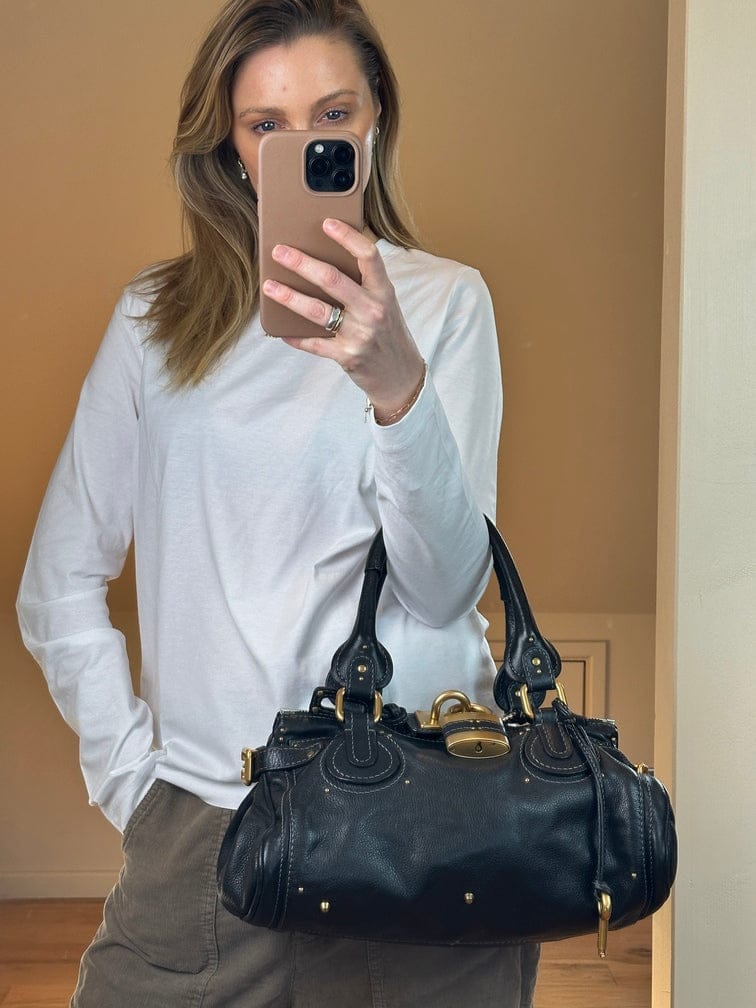 Vintage Chloé Paddington Bag in Black Leather with Gold Tone