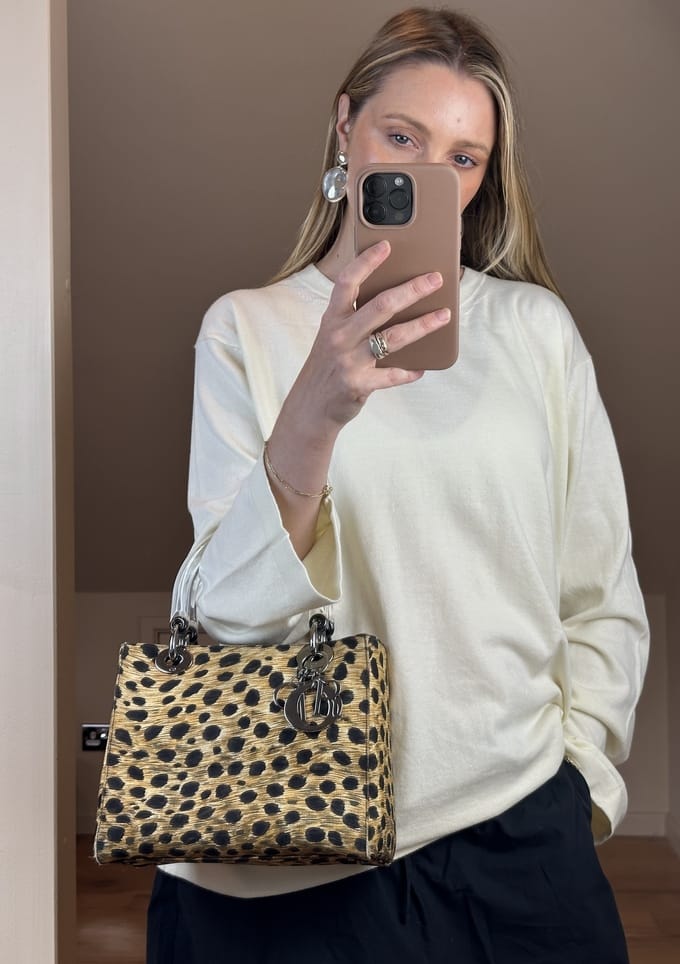 Vintage Christian Dior Leopard Print Canvas Bag