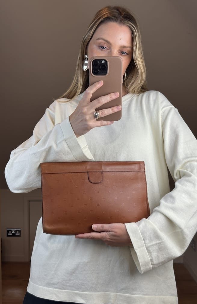 Vintage Chanel Leather Clutch Tan