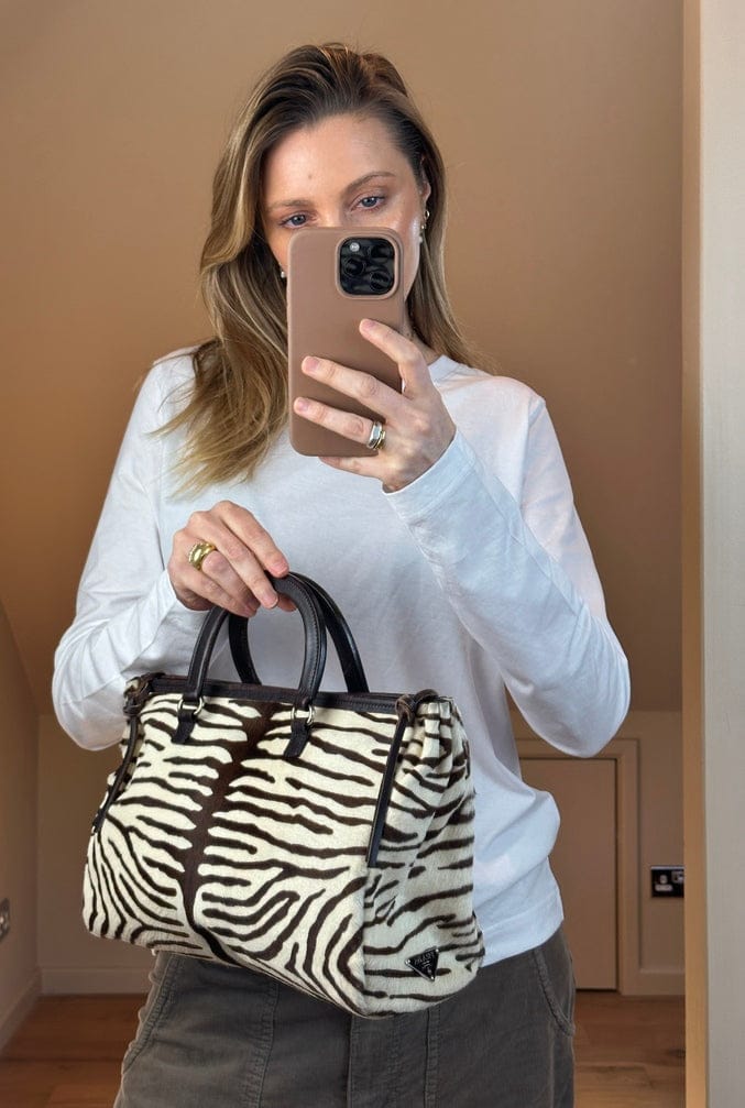 Vintage Prada Zebra Pony Hair Top Handle Bag