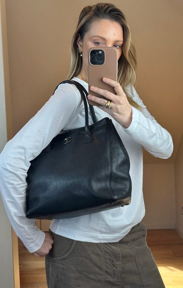 Vintage Chanel Executive Black Caviar Leather Tote Bag