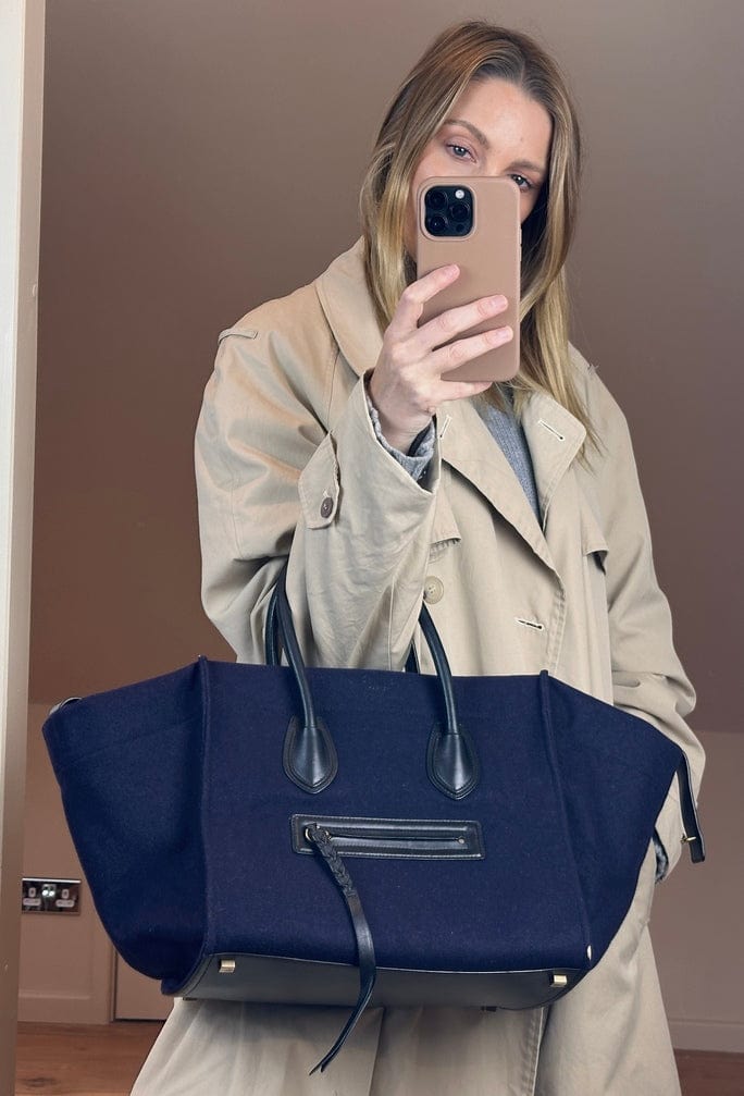 Céline Felt and Leather Phantom Tote in Deep Navy