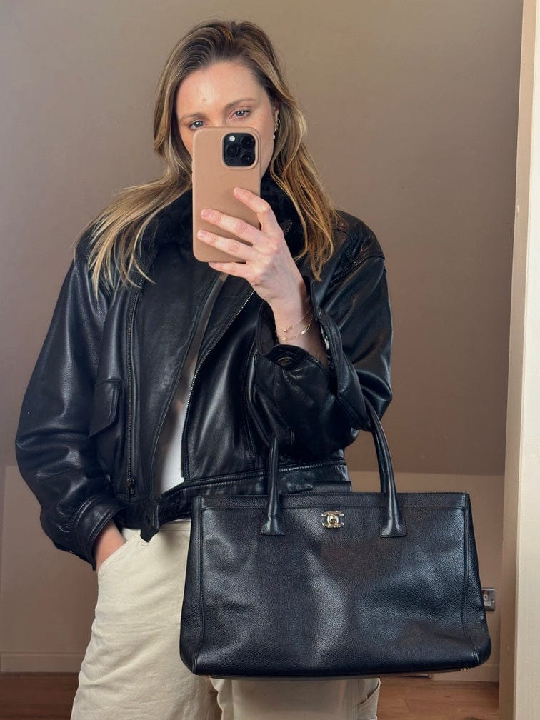 Vintage Chanel Executive Black Caviar Leather Tote Bag