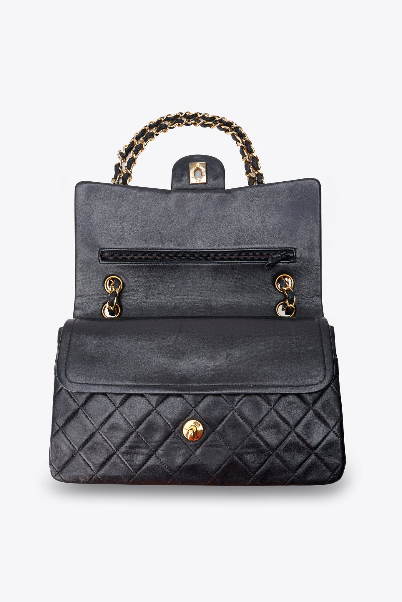 Vintage Chanel Classic Double Flap Bag Medium Black Lambskin Leather With 24k Gold Plated Hardware