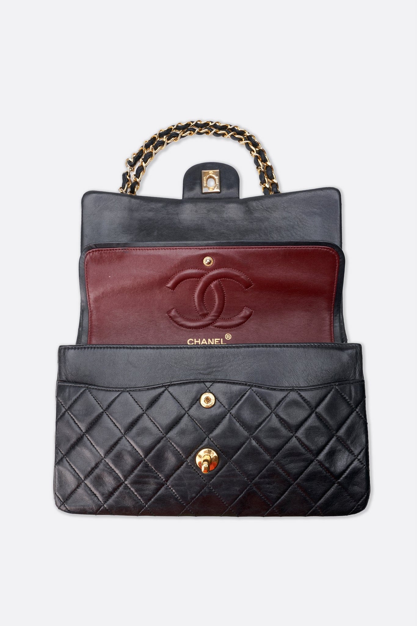 Vintage Chanel Classic Double Flap Bag Medium Black Lambskin Leather With 24k Gold Plated Hardware