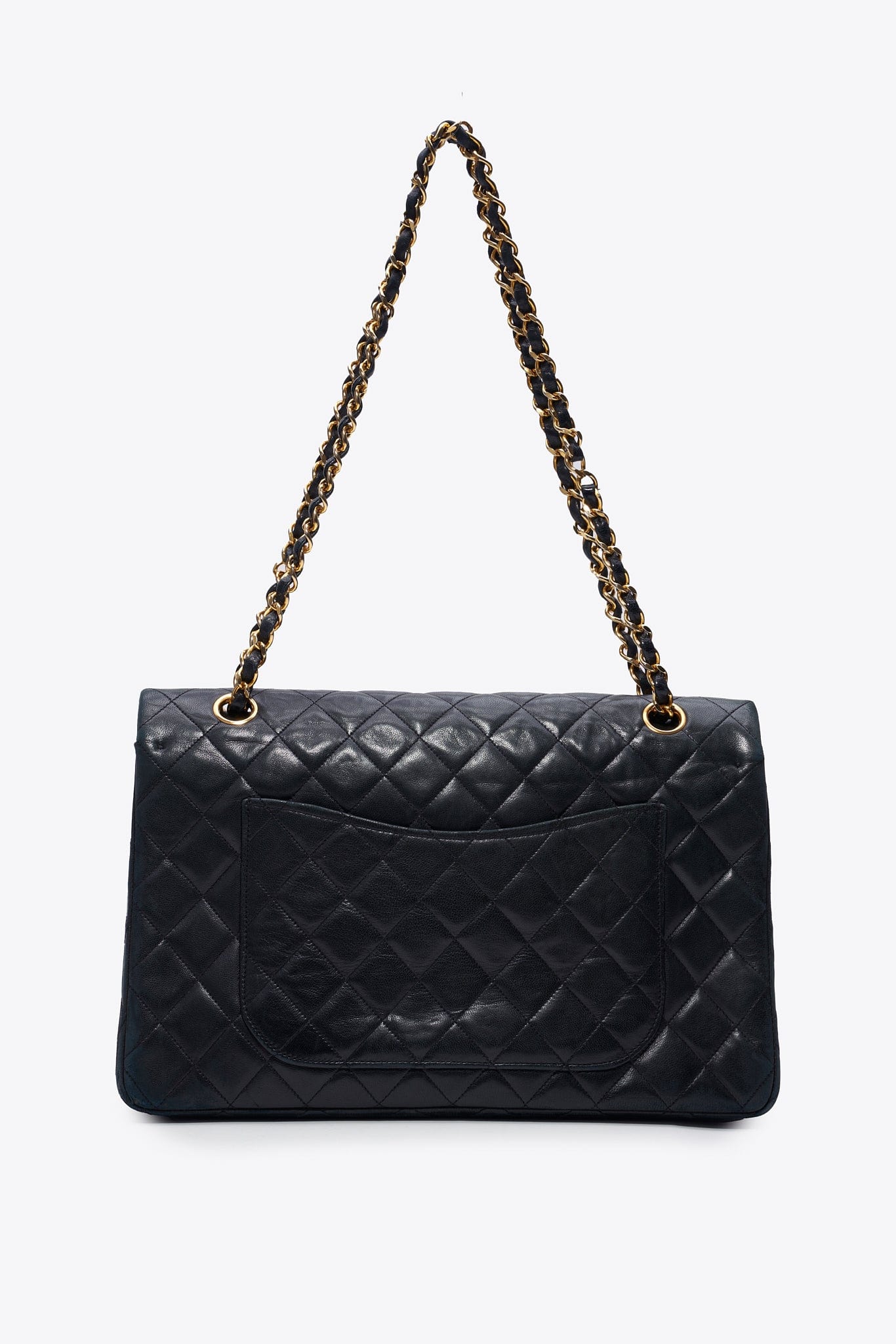 Vintage Chanel Classic Double Flap Bag Black Lambskin Leather With 24k Gold Plated Hardware