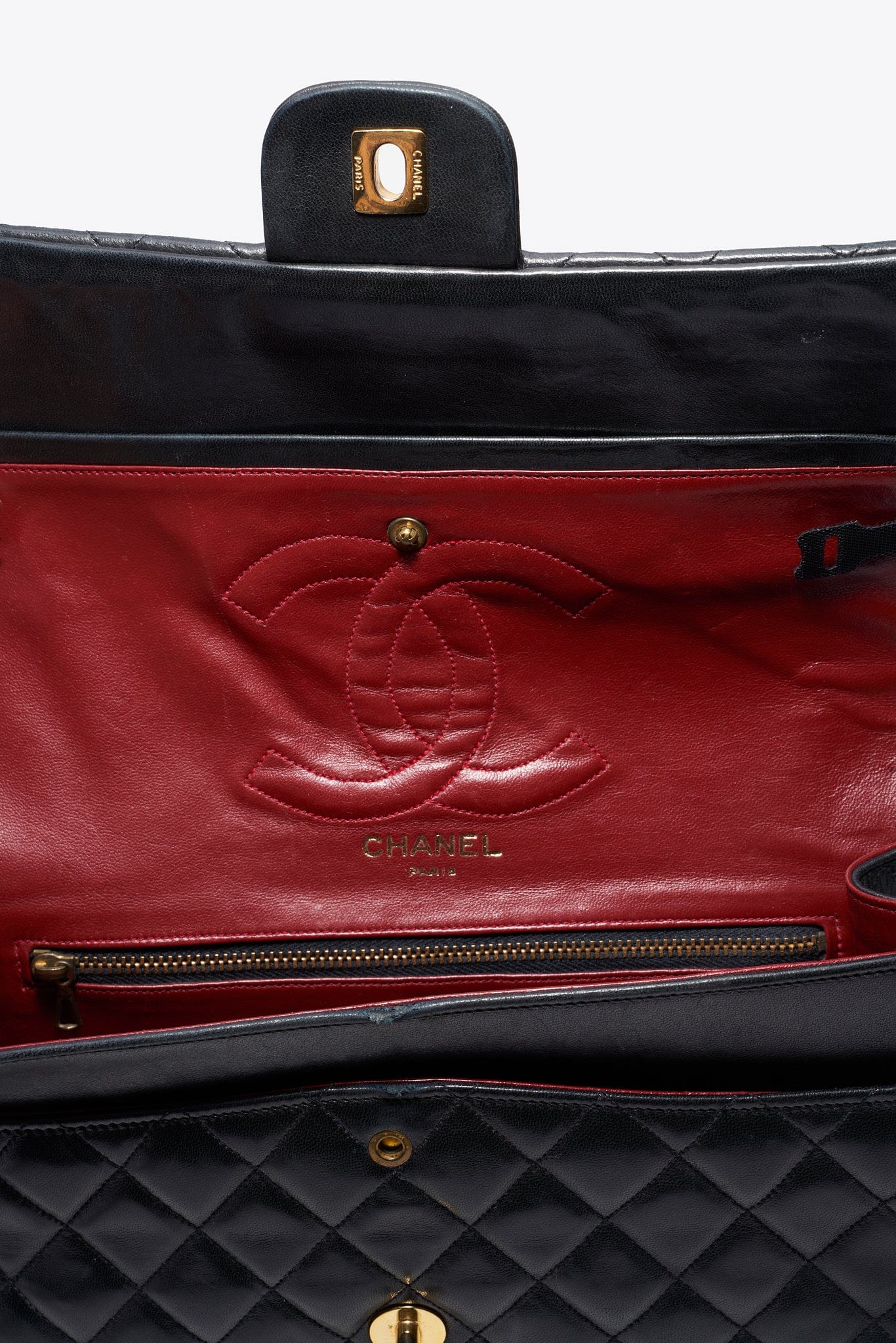 Vintage Chanel Classic Double Flap Bag Black Lambskin Leather With 24k Gold Plated Hardware