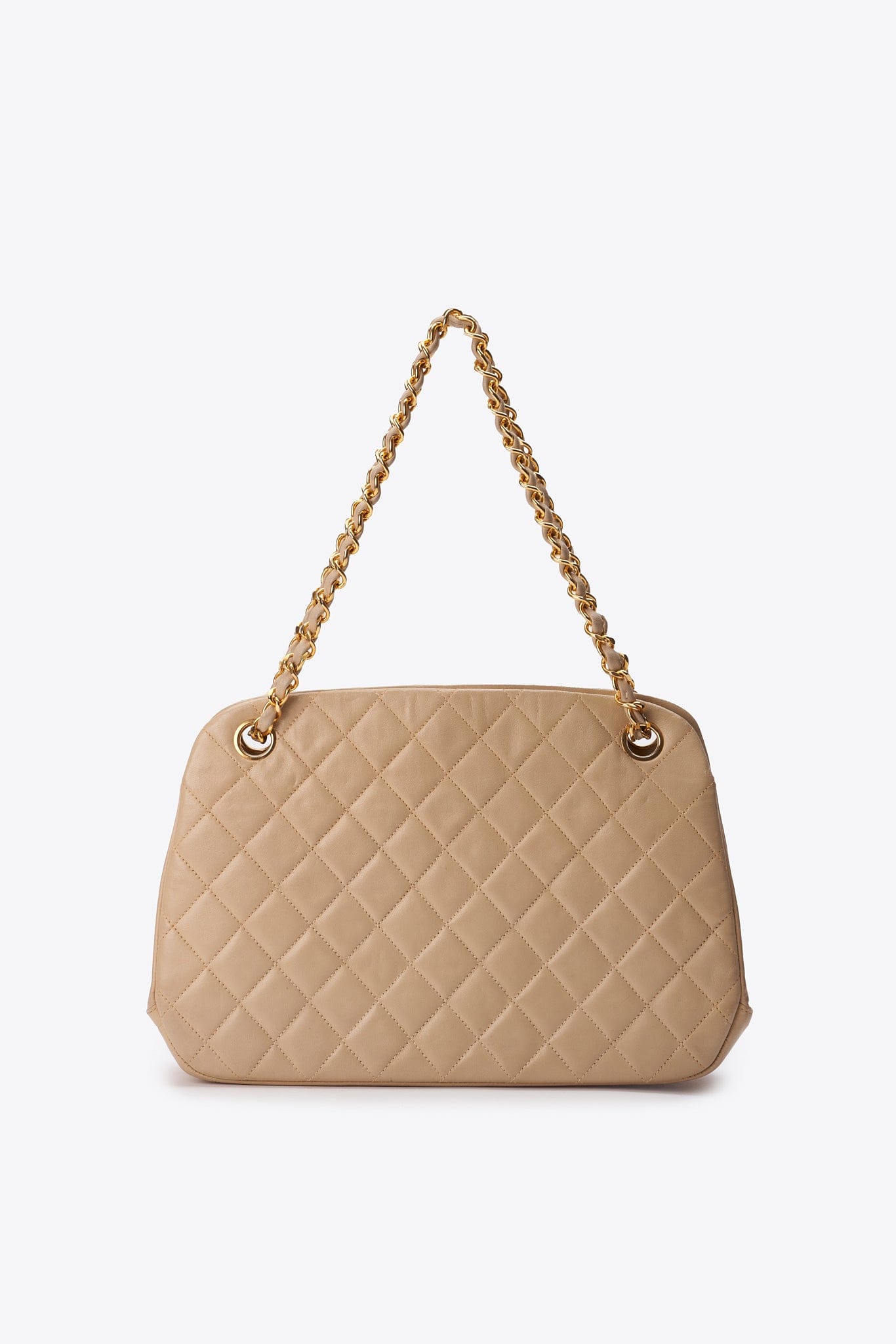 Vintage Chanel Quilted Chain Shoulder Bag in Beige Lambskin