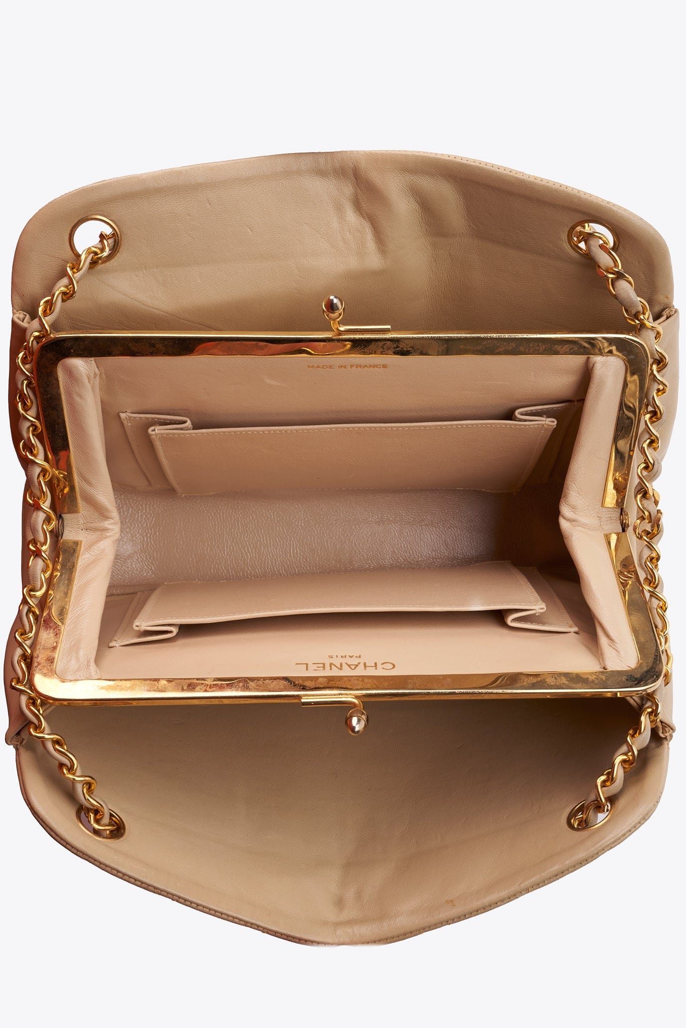 Vintage Chanel Quilted Chain Shoulder Bag in Beige Lambskin