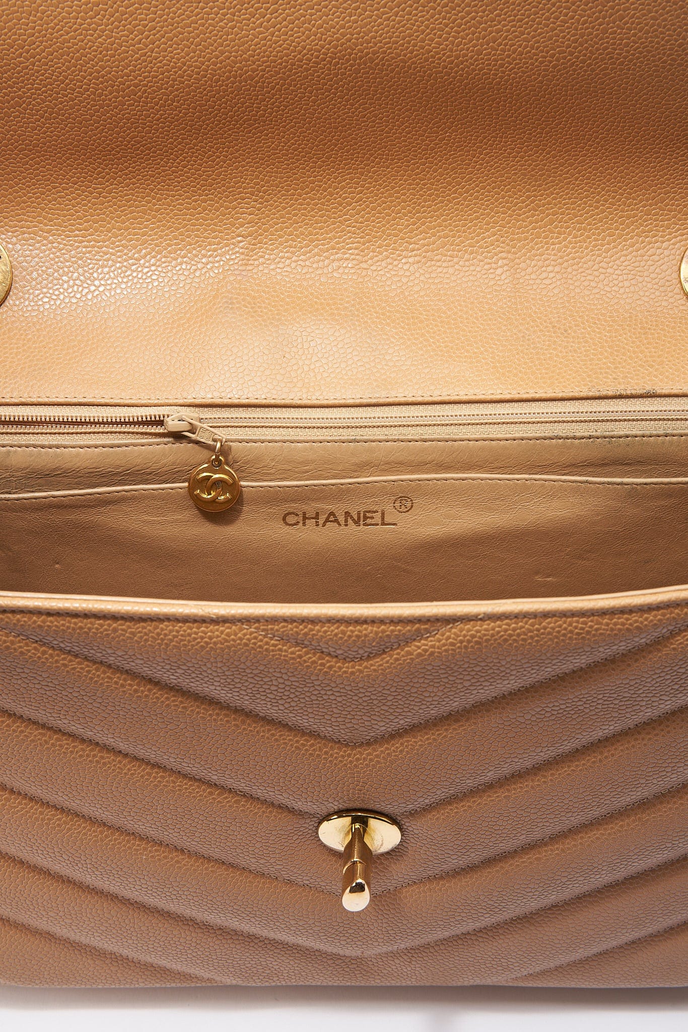 Chanel Jumbo Classic Flap Bag in Caviar Beige Leather