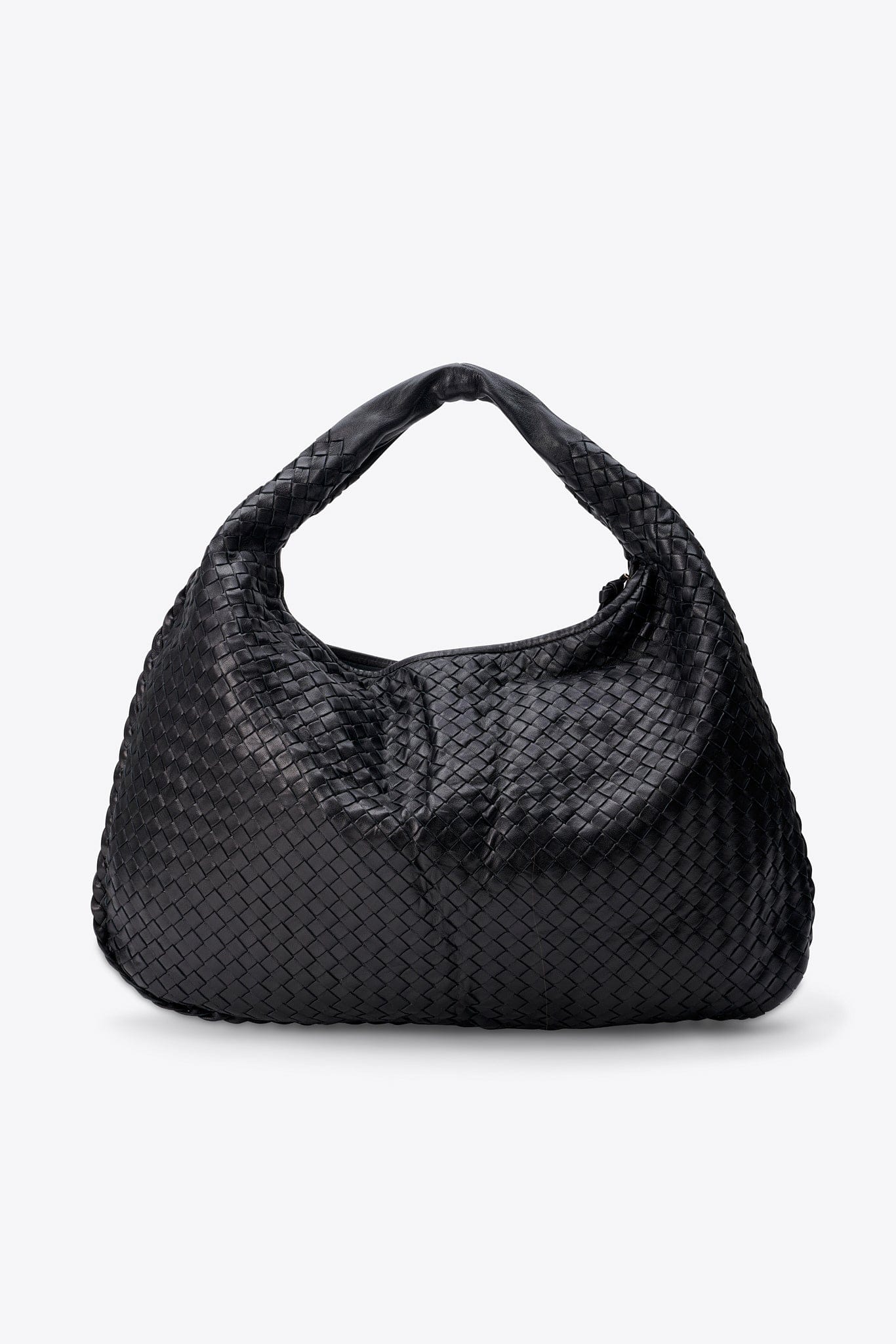 Vintage Bottega Veneta Black Intrecciato Large Leather Hobo Shoulder Bag