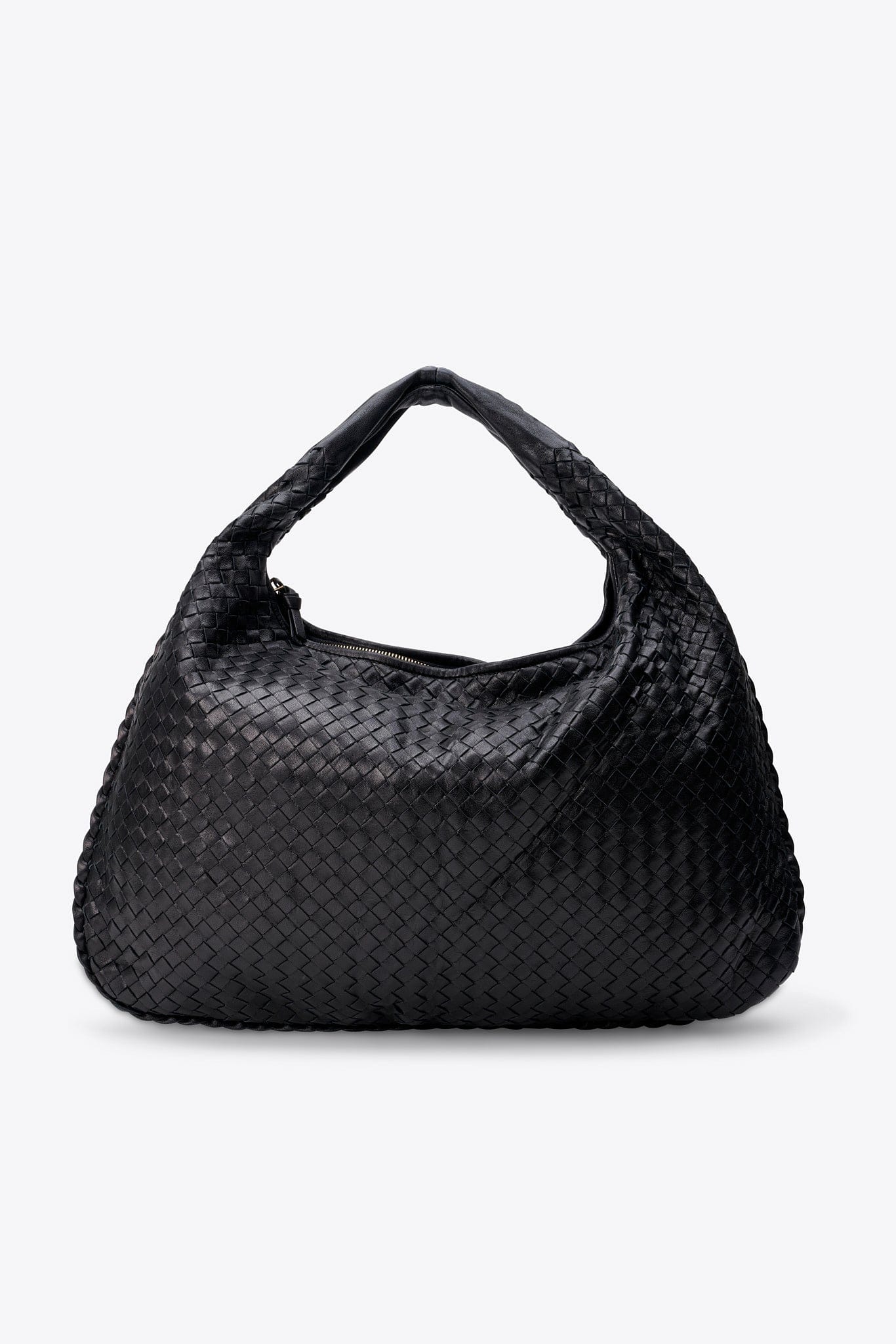 Vintage Bottega Veneta Black Intrecciato Large Leather Hobo Shoulder Bag