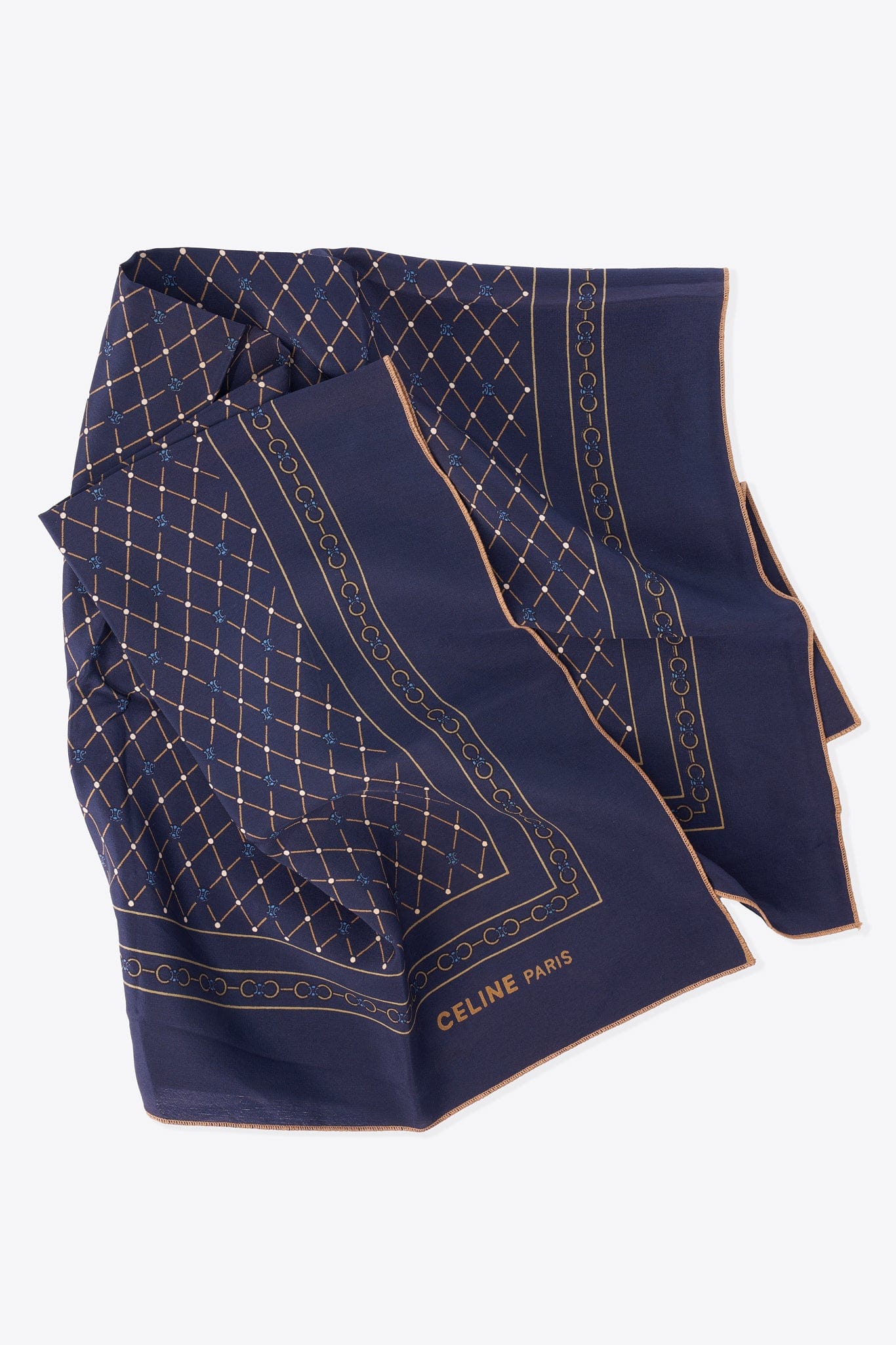 Vintage Celine Navy Blue Silk Scarf