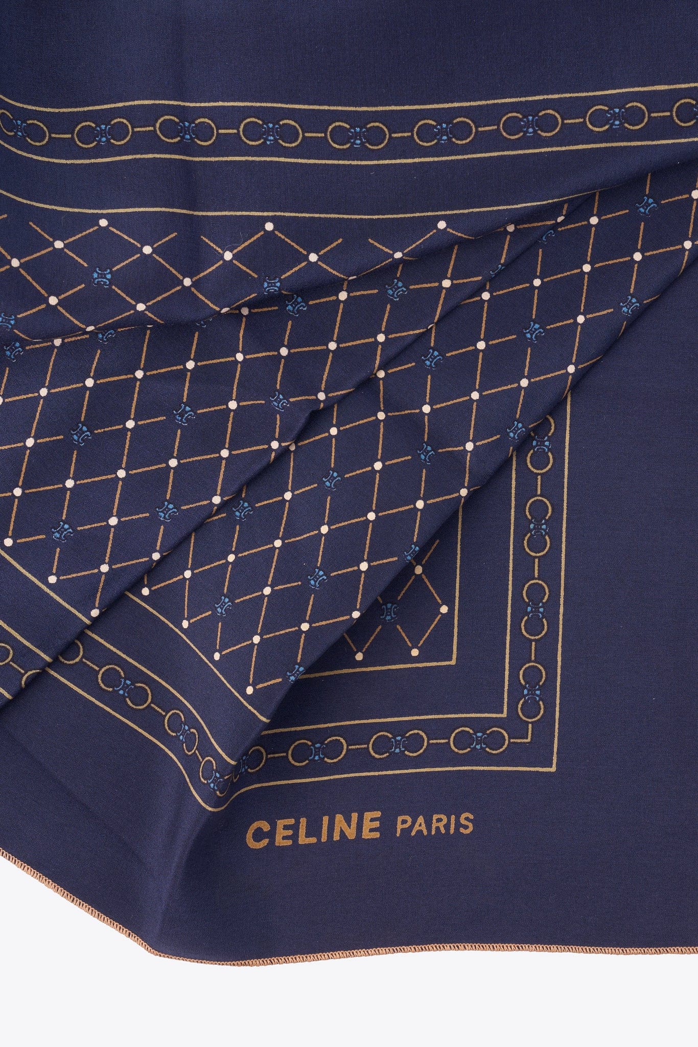 Vintage Celine Navy Blue Silk Scarf