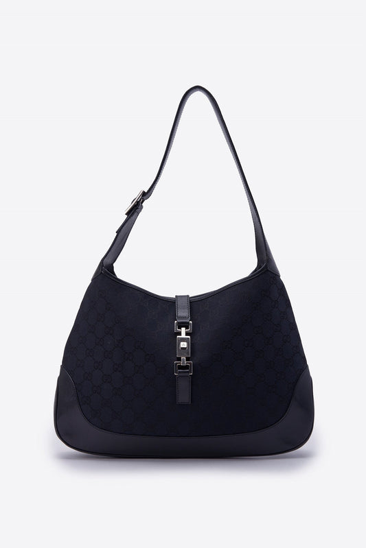Vintage Black Canvas GG Gucci Jackie Bag