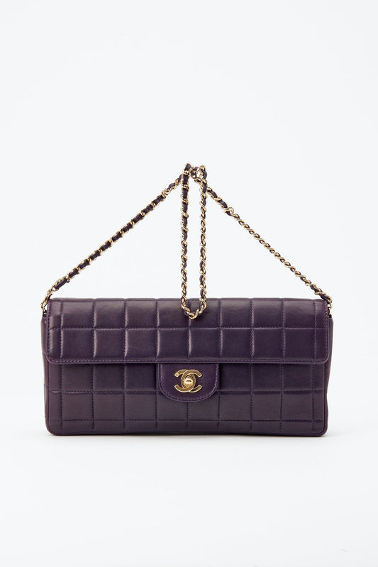 Chanel Chocolate Bar Bag in Purple Leather With 24k Gold Plated Hardware