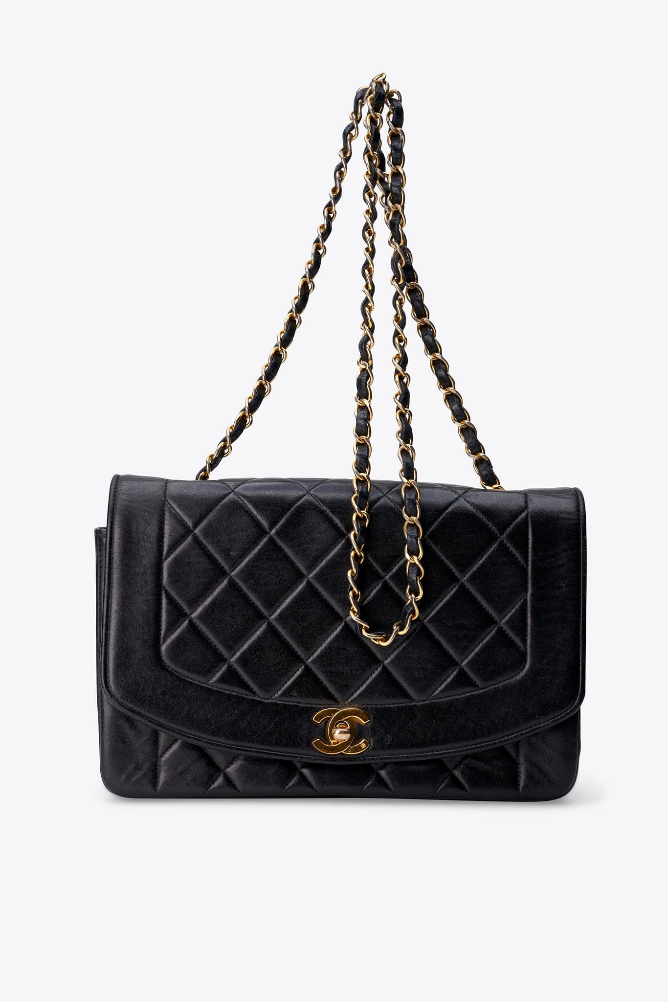 Vintage Chanel Black Lambskin Diana Flap Bag With 24K Gold Plated Hardware