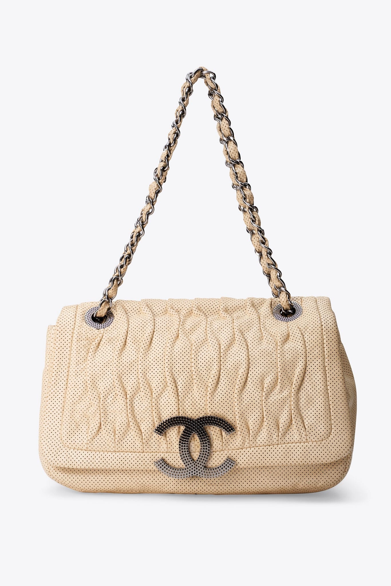 Rare Chanel Cream Perforated Leather Shoulder Bag
