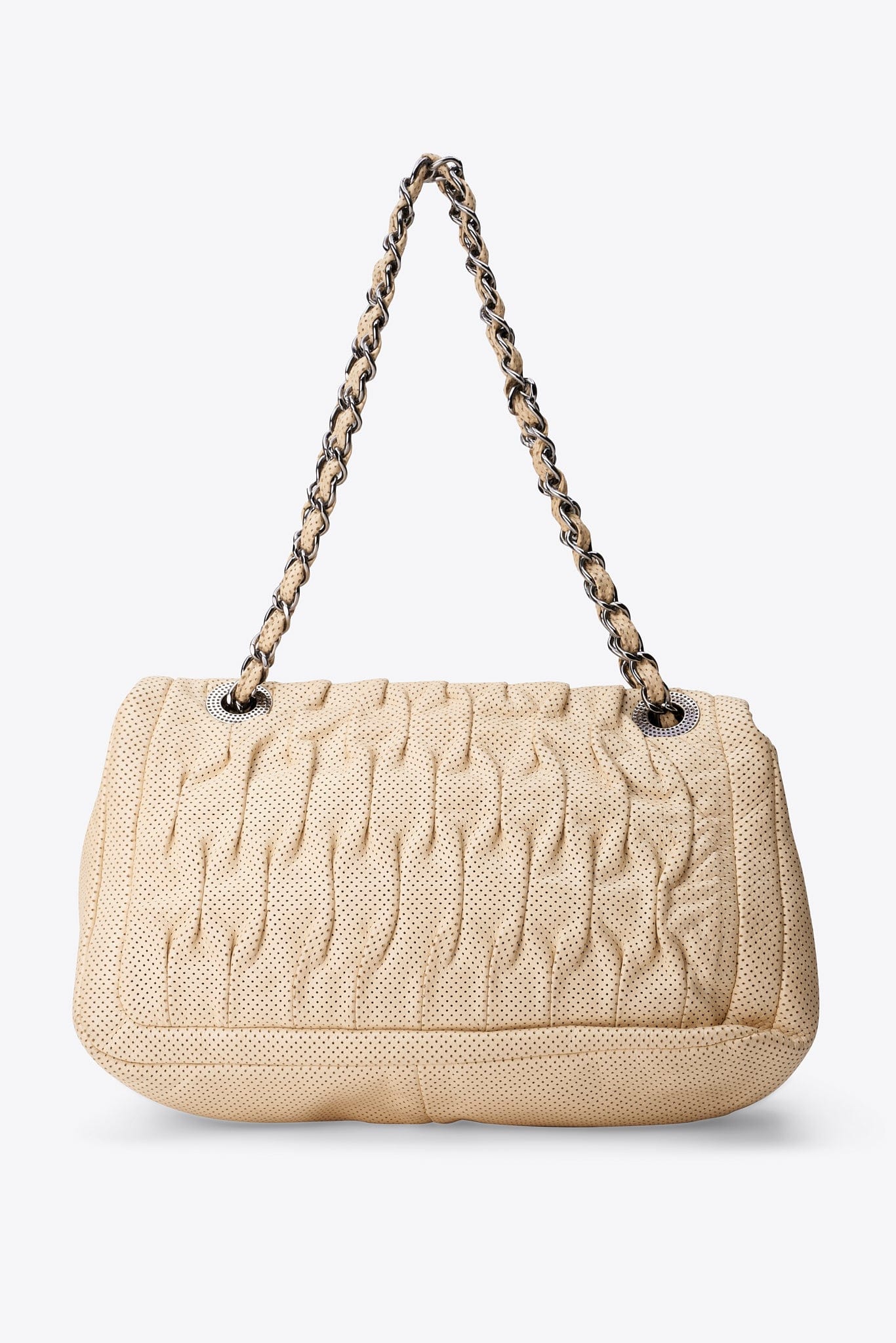 Rare Chanel Cream Perforated Leather Shoulder Bag