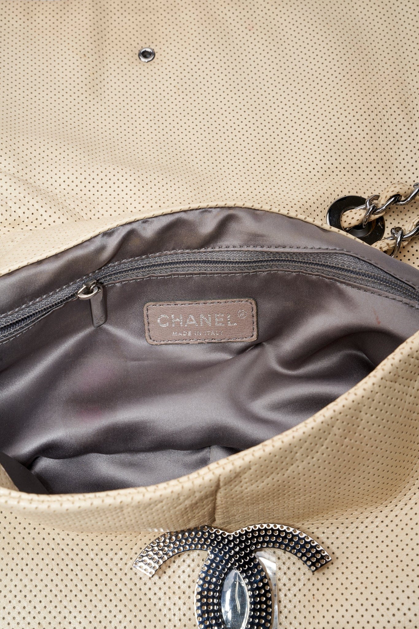 Rare Chanel Cream Perforated Leather Shoulder Bag