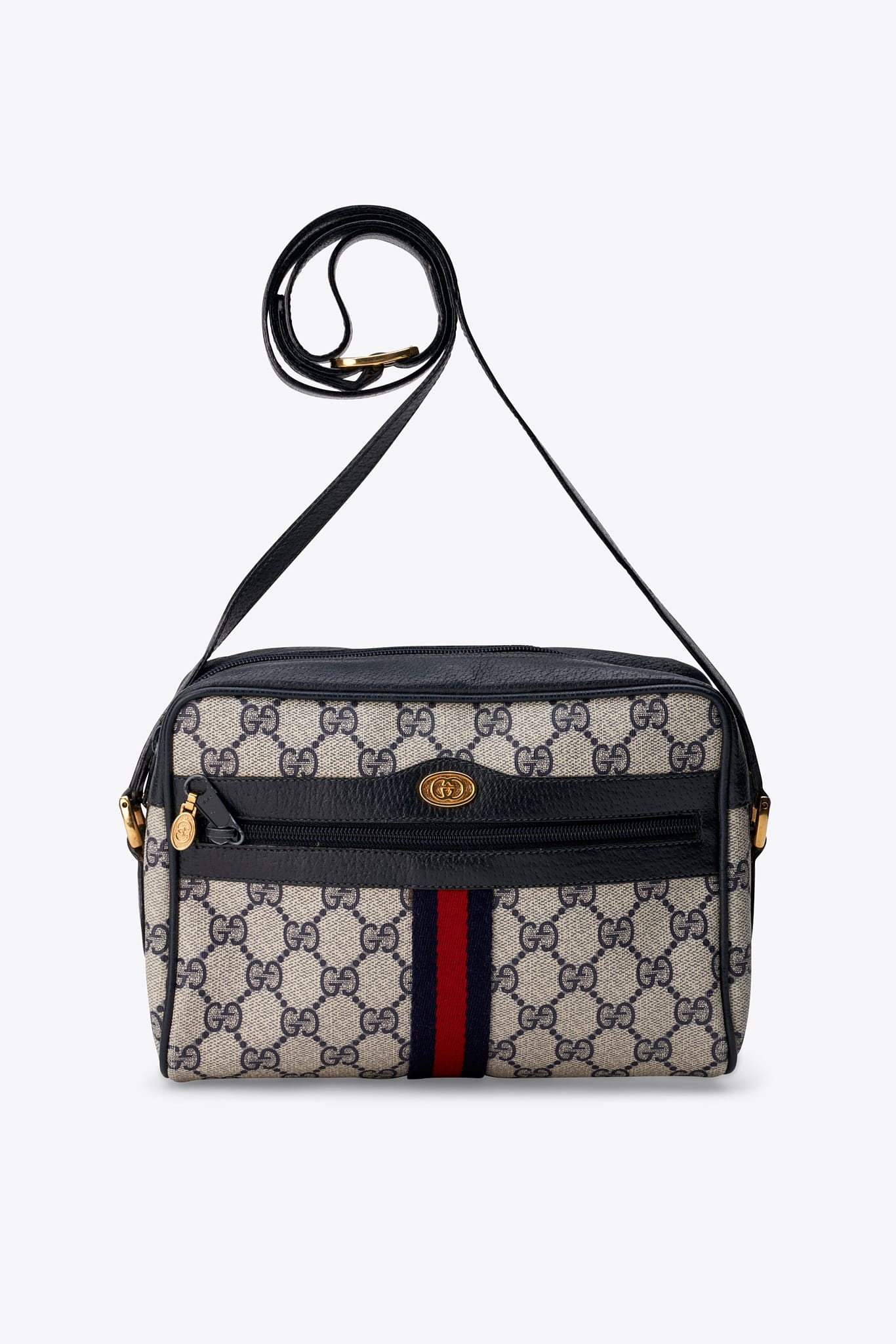 Vintage Gucci GG Supreme Canvas and Leather Crossbody Bag with Web Stripe