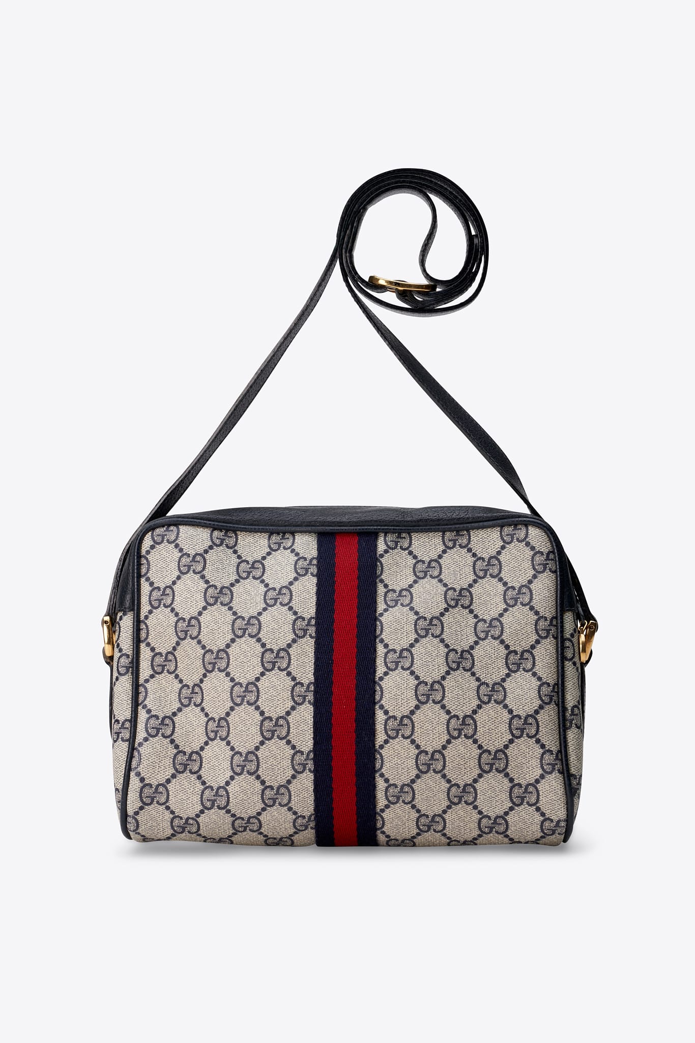 Vintage Gucci GG Supreme Canvas and Leather Crossbody Bag with Web Stripe