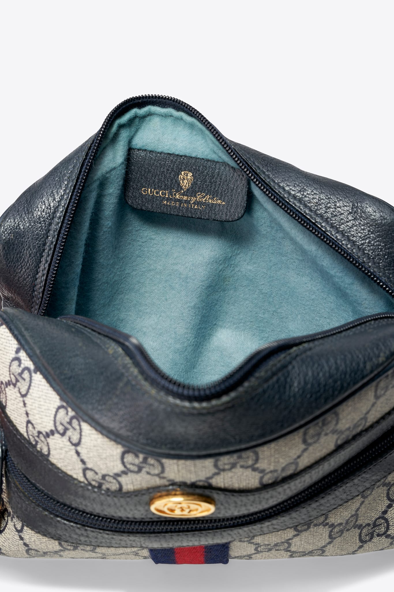 Vintage Gucci GG Supreme Canvas and Leather Crossbody Bag with Web Stripe