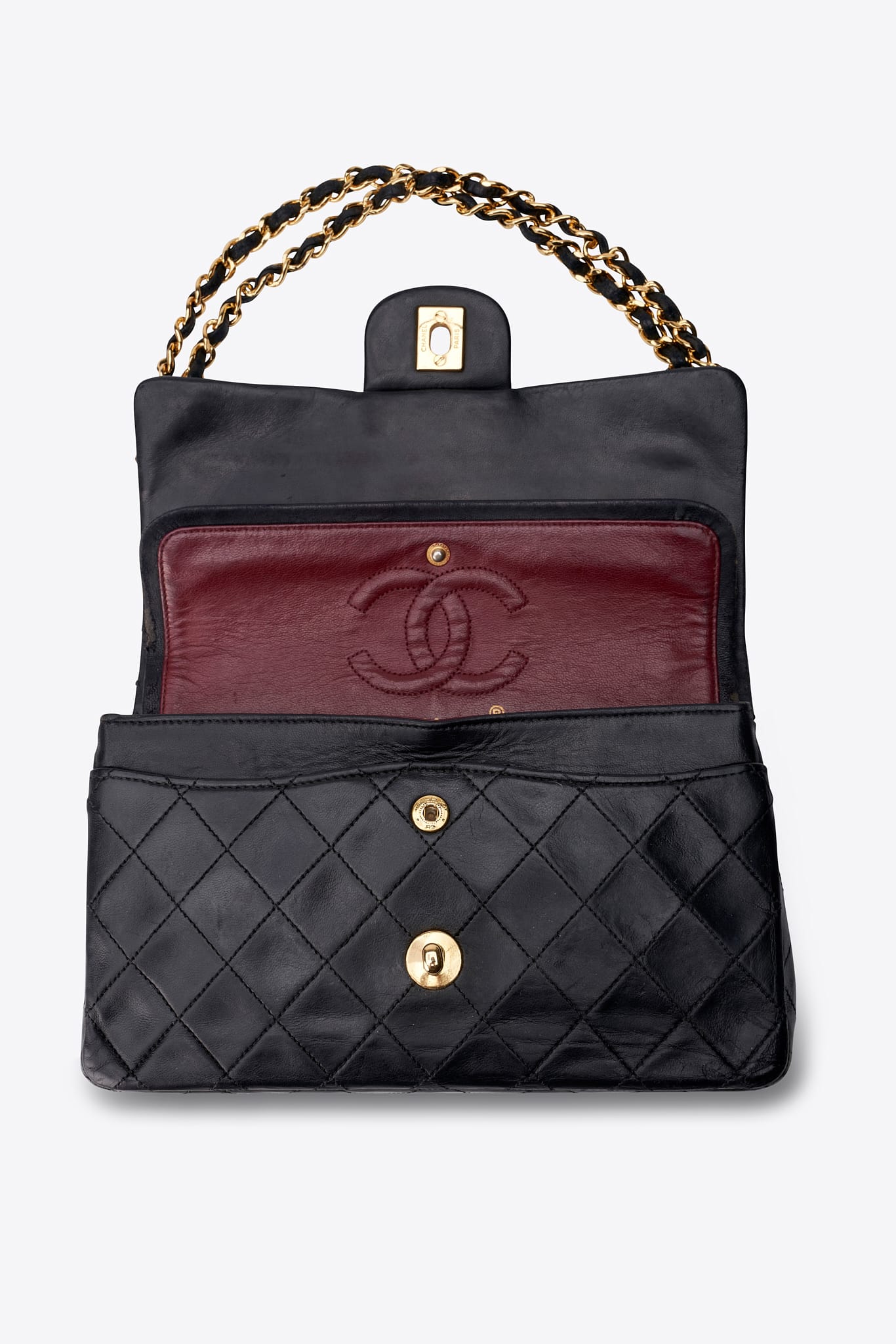Vintage Chanel Small Double Flap Bag Black Quilted Leather with 24k Gold Plated Hardware