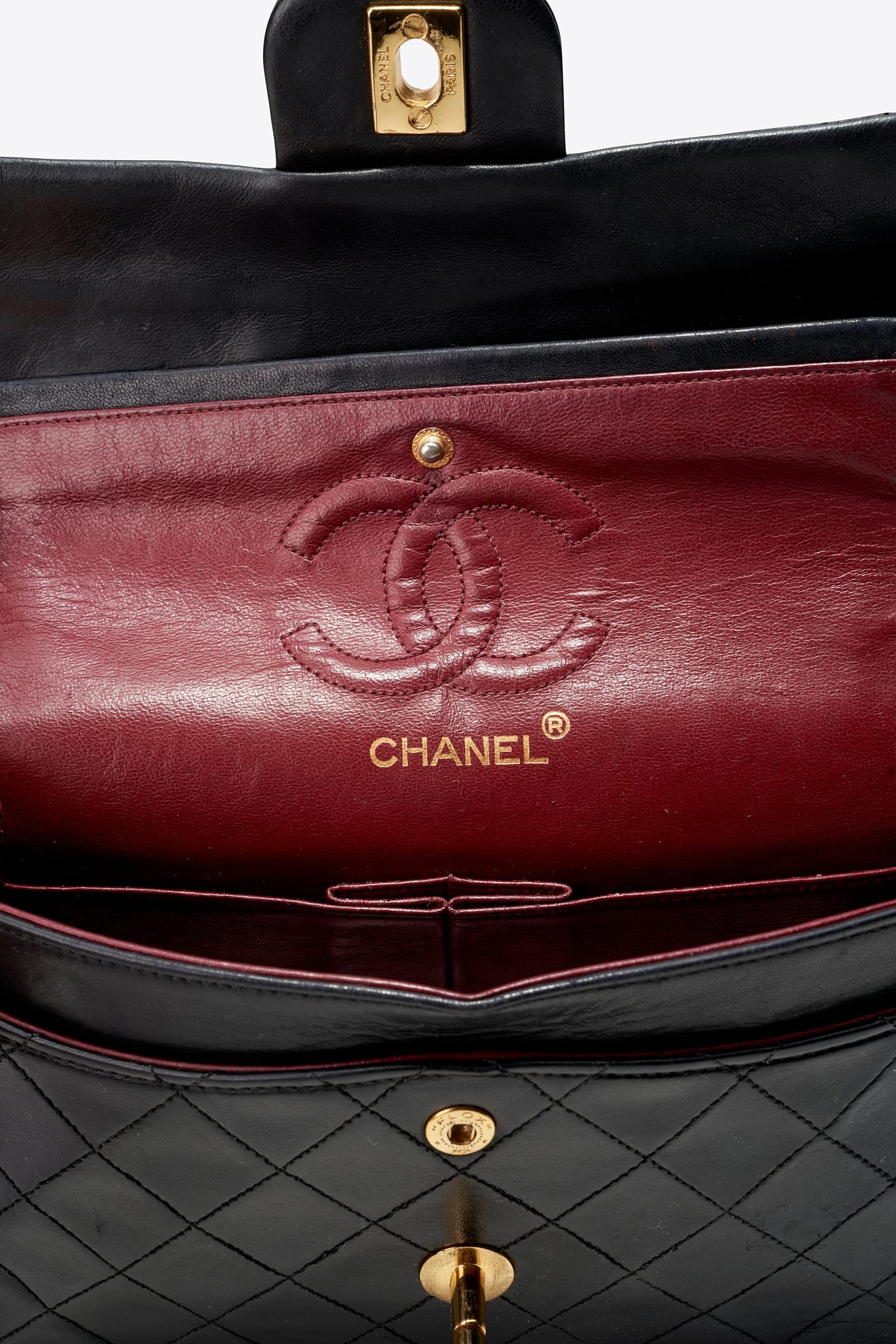 Vintage Chanel Small Double Flap Bag Black Quilted Leather with 24k Gold Plated Hardware