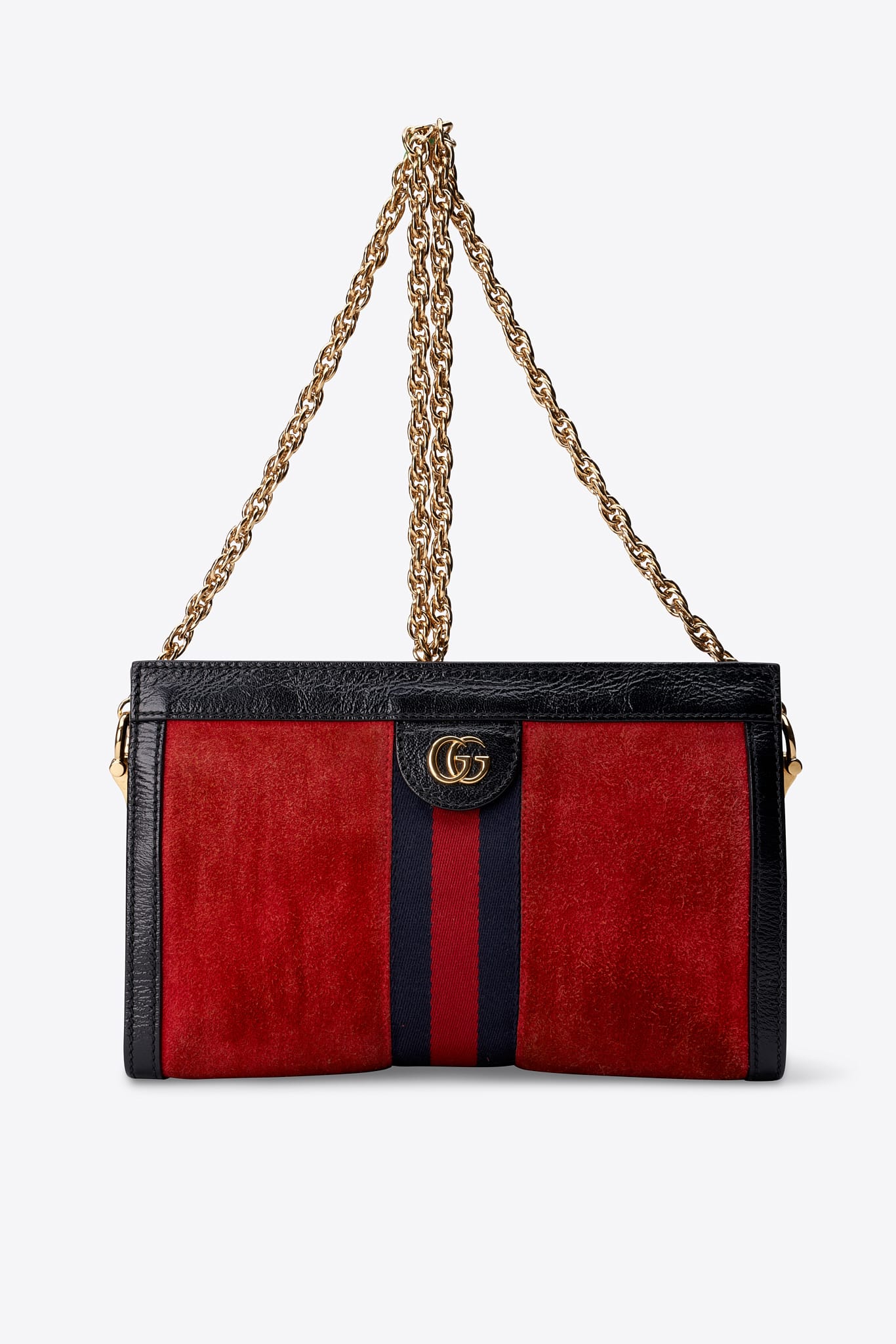 Gucci Ophidia Small Suede Shoulder Bag Red Suede and Black Leather with Gold Tone Hardware