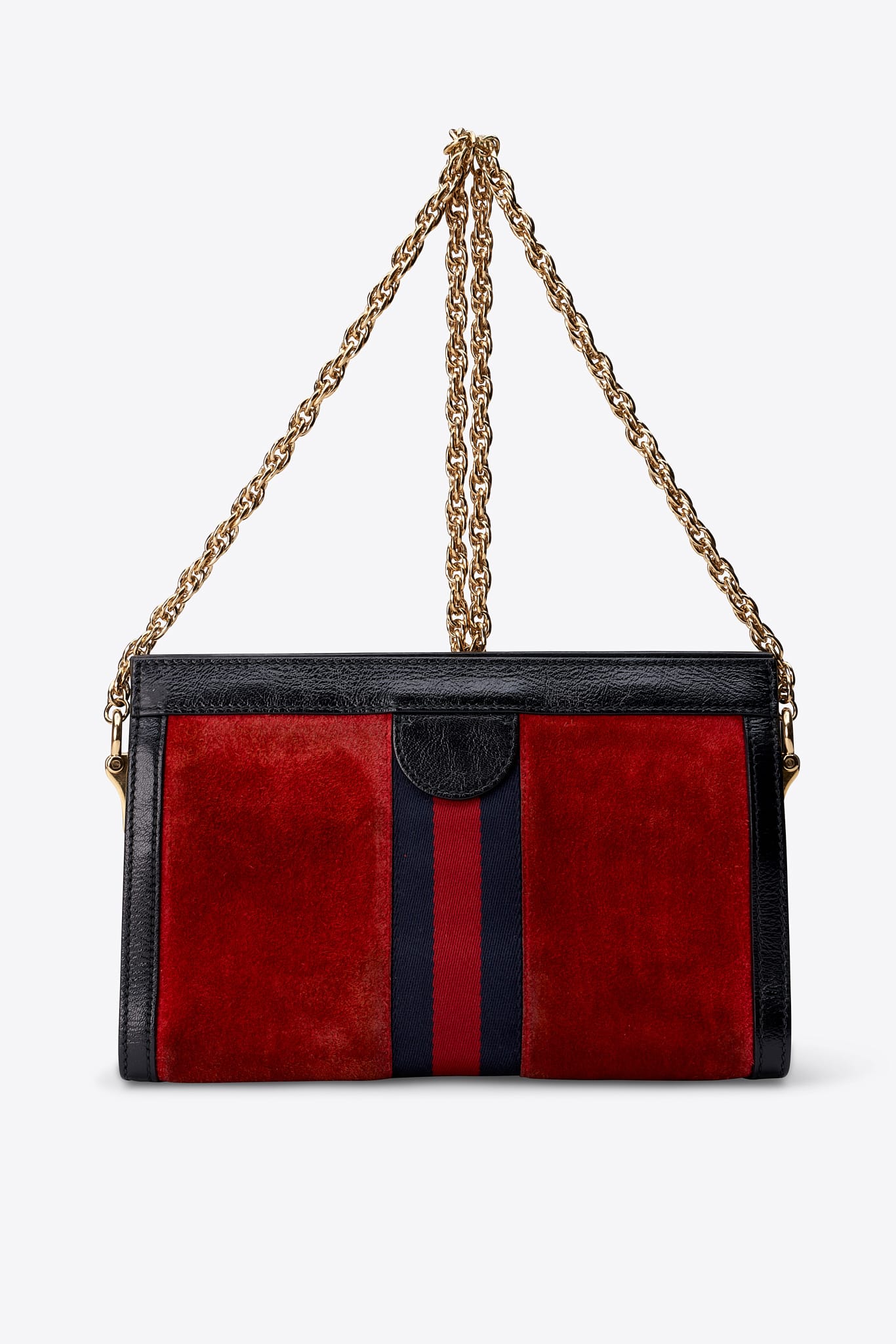 Gucci Ophidia Small Suede Shoulder Bag Red Suede and Black Leather with Gold Tone Hardware