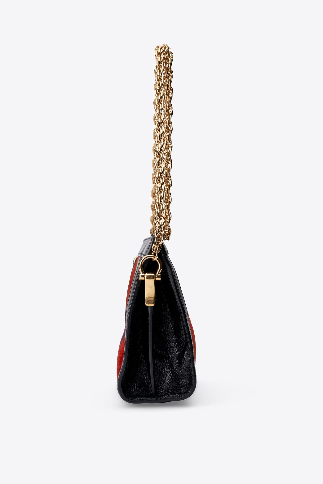 Gucci Ophidia Small Suede Shoulder Bag Red Suede and Black Leather with Gold Tone Hardware