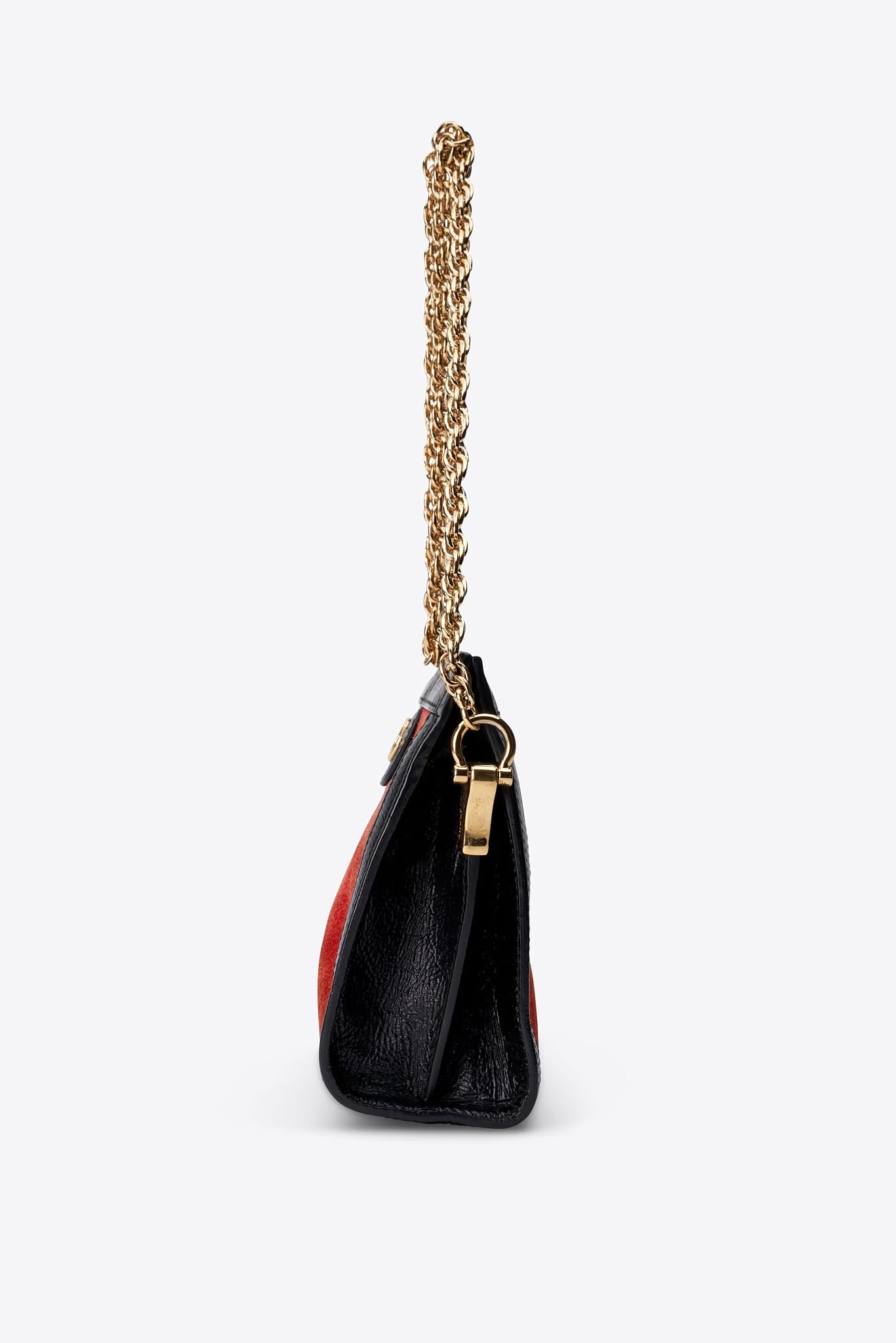 Gucci Ophidia Small Suede Shoulder Bag Red Suede and Black Leather with Gold Tone Hardware