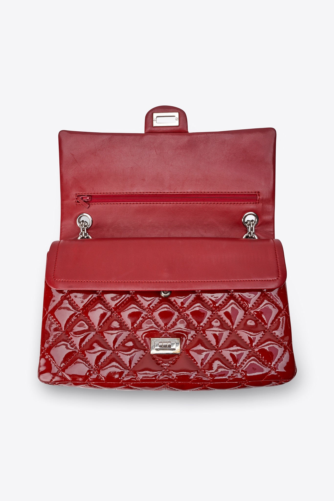 Chanel Classic Deep Red Patent Leather Double Flap Bag