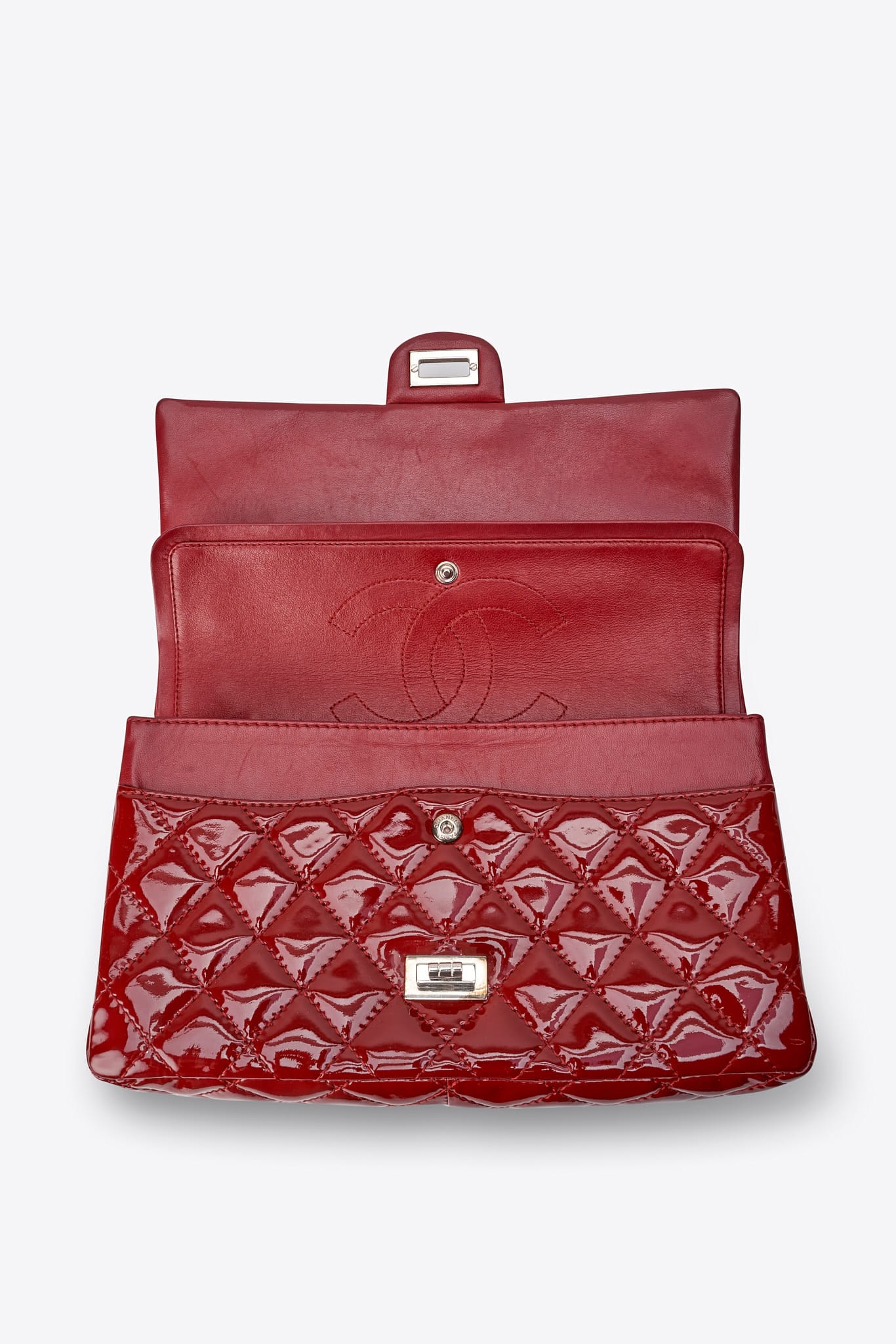 Chanel Classic Deep Red Patent Leather Double Flap Bag
