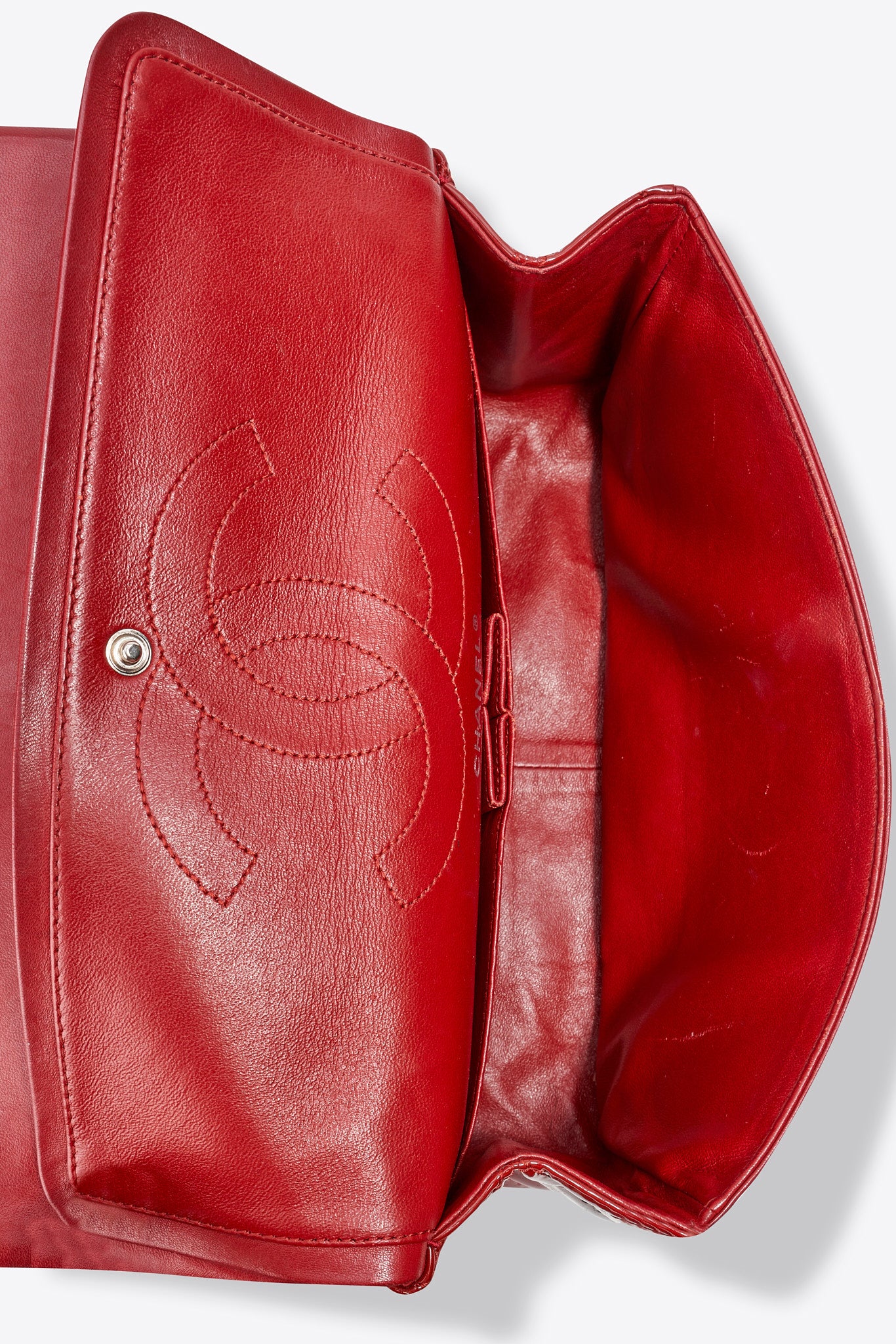 Chanel Classic Deep Red Patent Leather Double Flap Bag