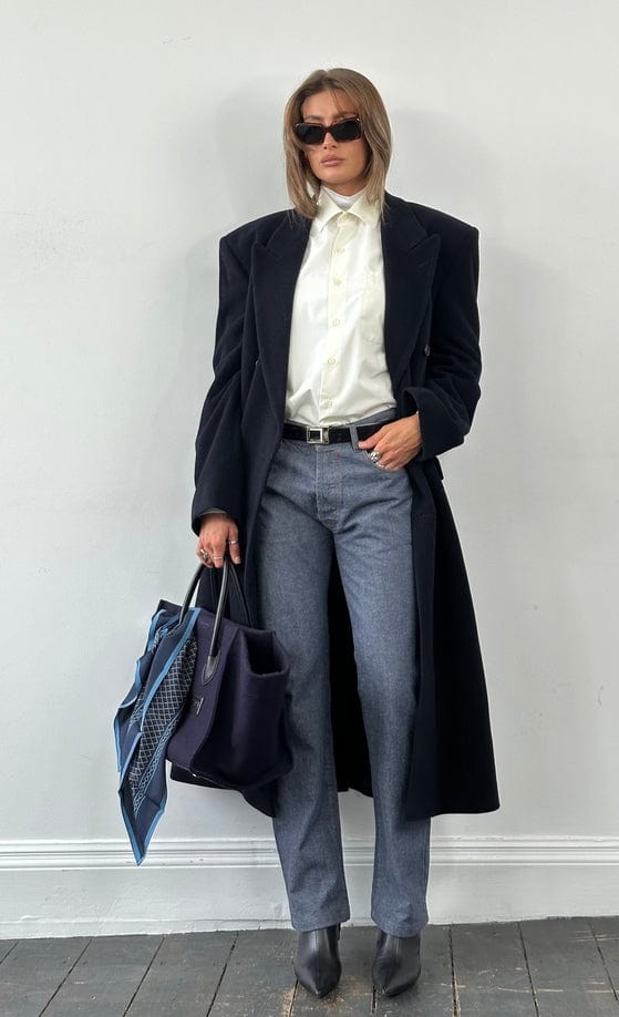 Céline Felt and Leather Phantom Luggage Tote in Deep Navy