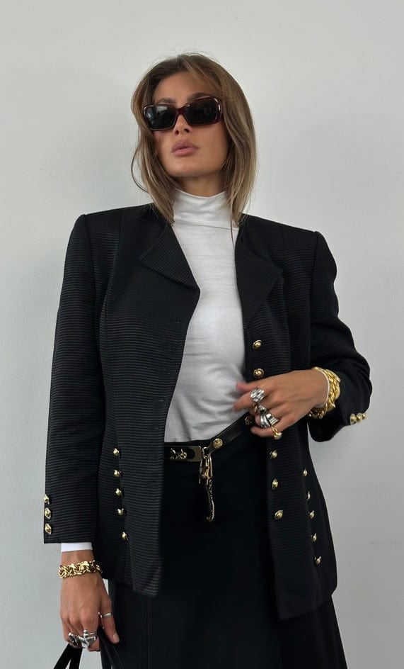 Vintage Celine Paris Black Blazer With Gold Buttons