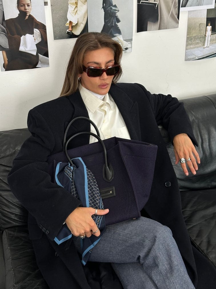 Céline Felt and Leather Phantom Luggage Tote in Deep Navy