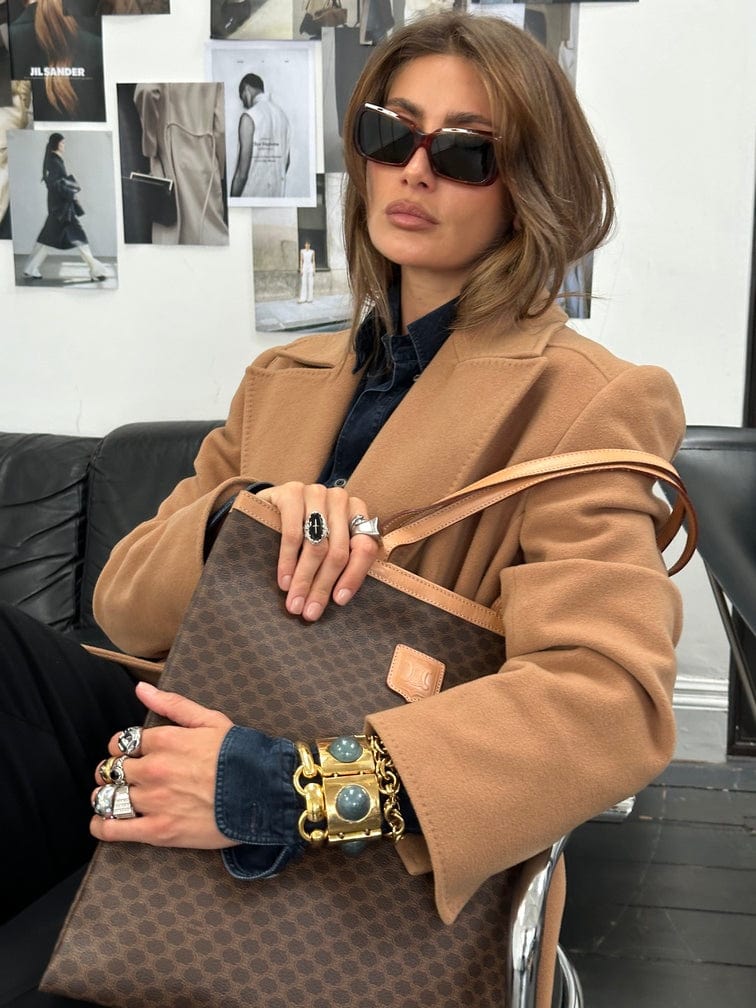 Vintage Celine Macadam Coated Canvas Tote with Vachetta Leather