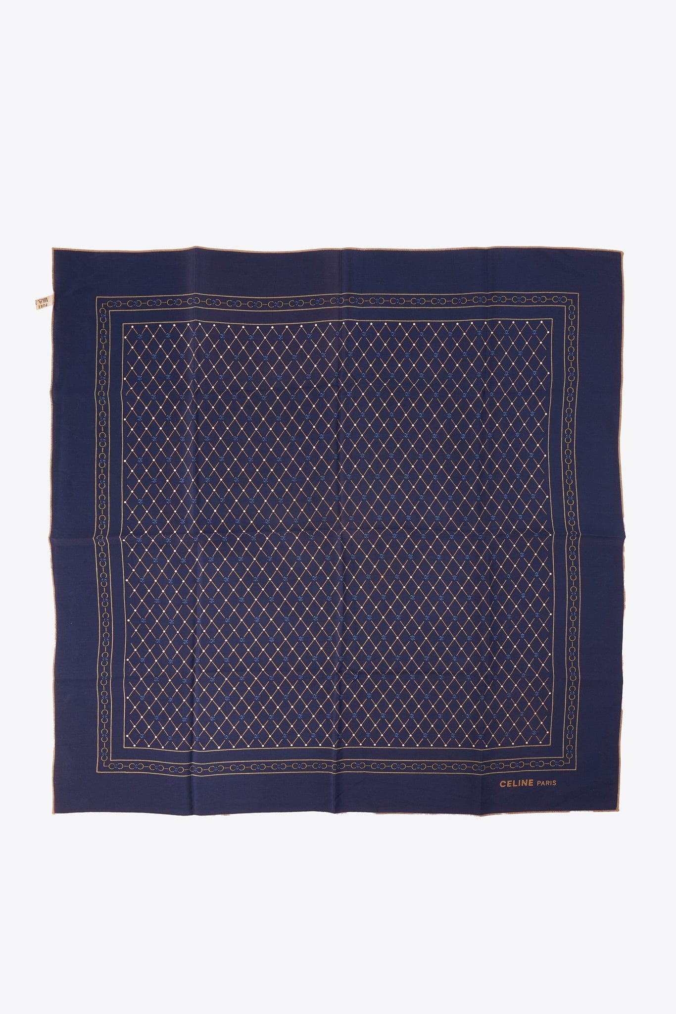 Vintage Celine Navy Blue Silk Scarf
