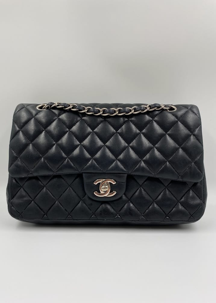 Chanel Vintage Jumbo Black Lambskin Vertically Quilted Single Flap