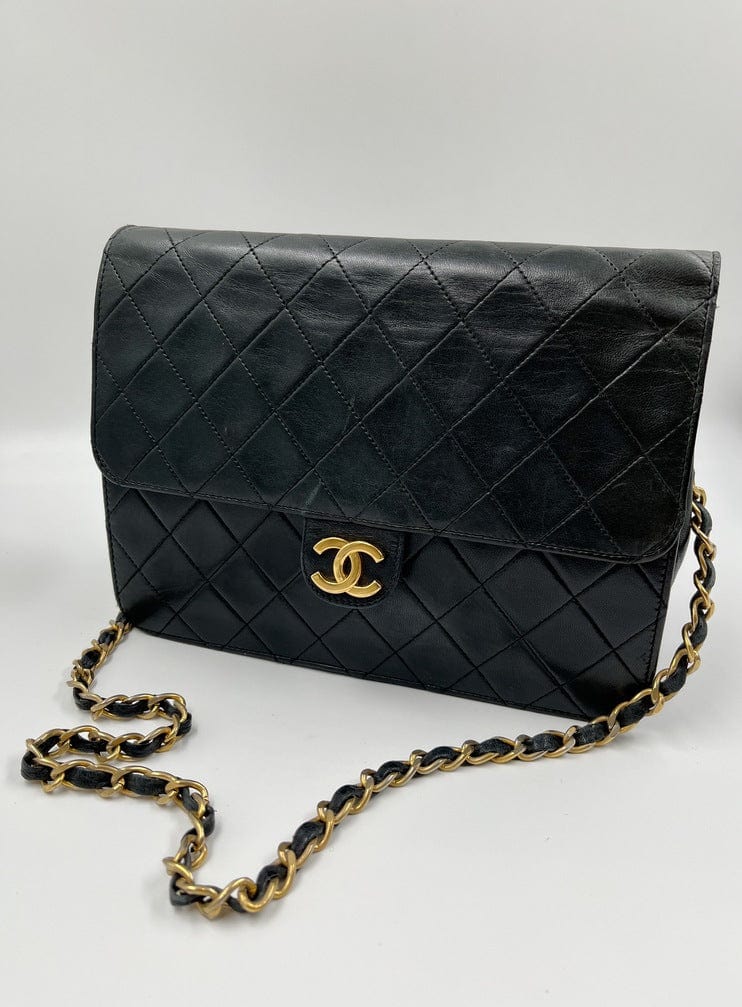 Chanel Vintage Black Timeless Classic Flap Clutch Shoulder Bag 24k