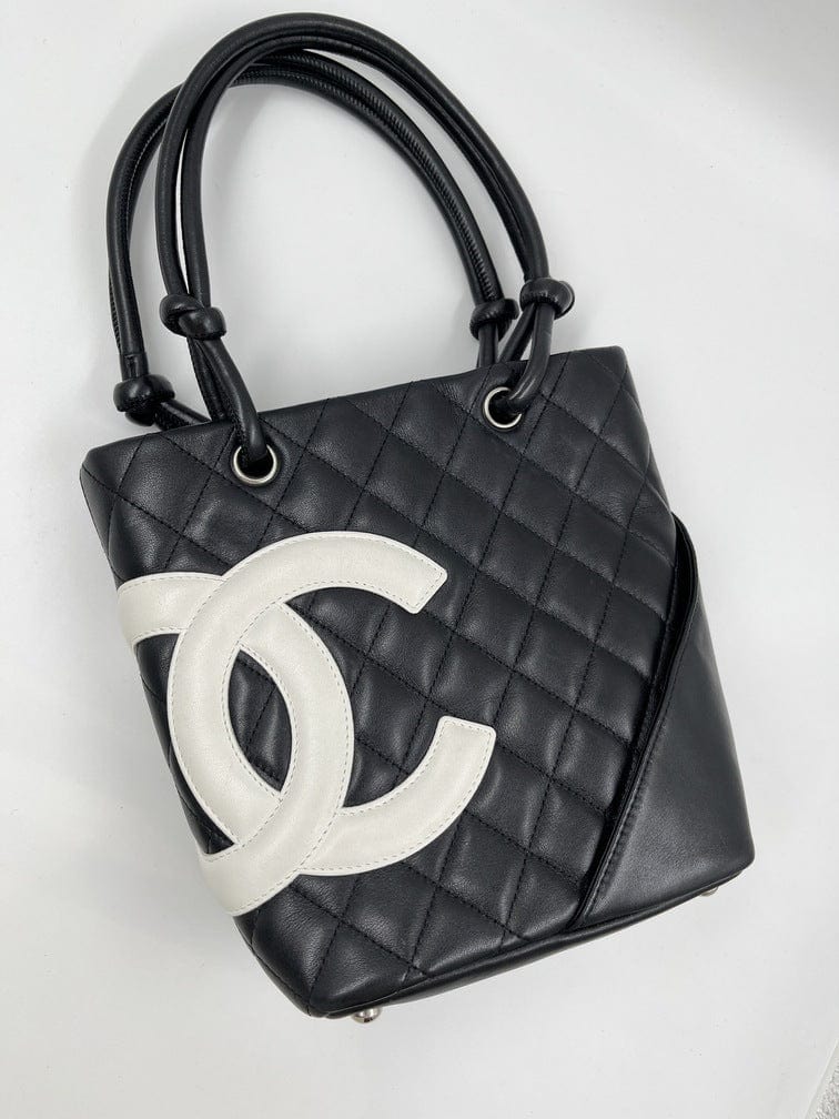 Chanel Black/White Quilted Leather Small Cambon Tote