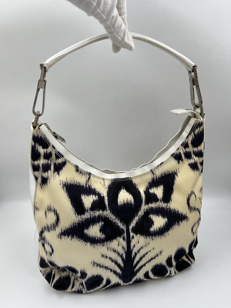 Vintage Gucci Shoulder Bag with Navy & White Flower Pattern