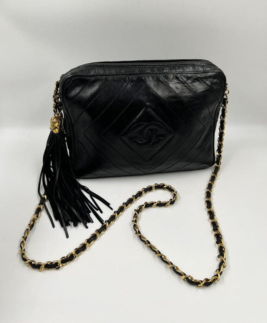 Vintage Chanel Camera Bag - Black Lambskin Leather
