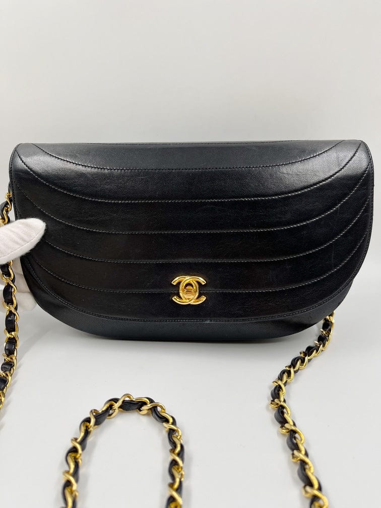 Vintage Crescent Flap Bag Horizontal Quilted Leather Medium