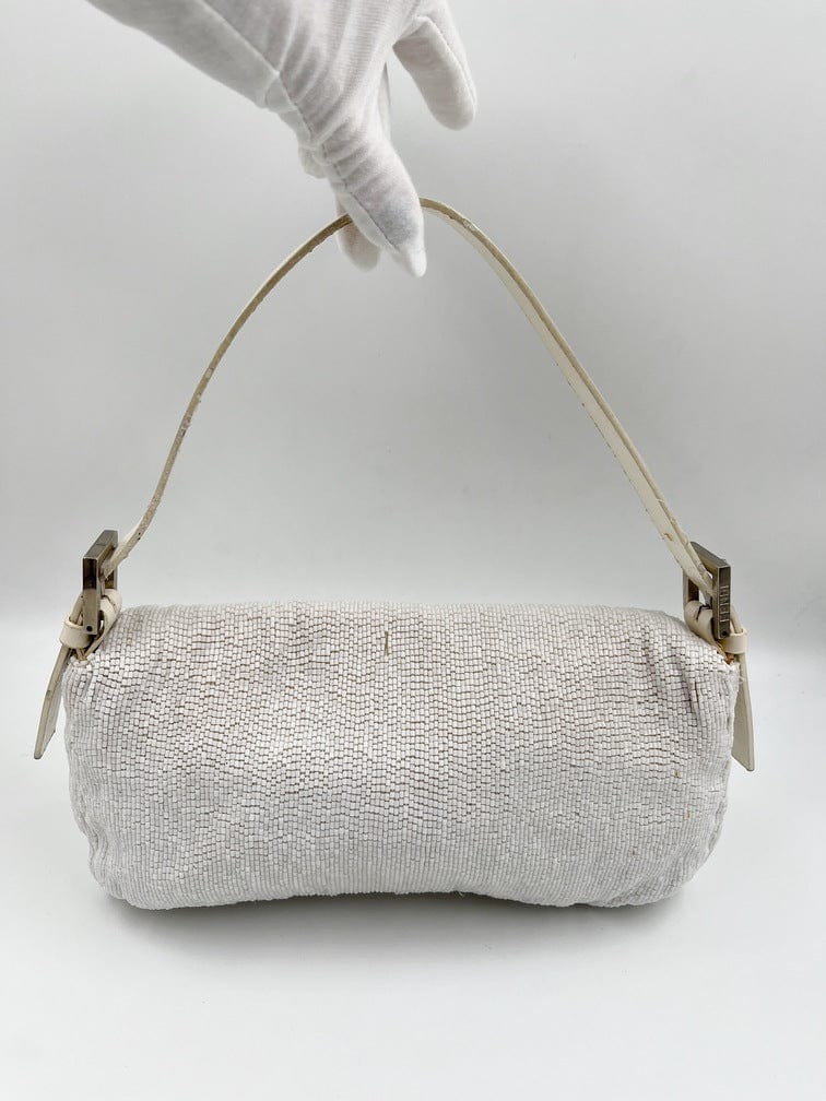 Vintage Fendi White Beaded Baguette Bag