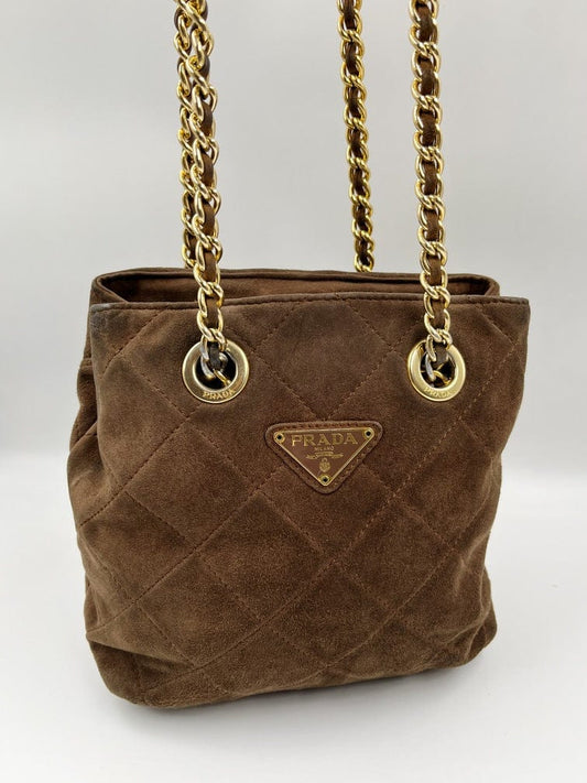 Prada Suede Tote with Chain Handle