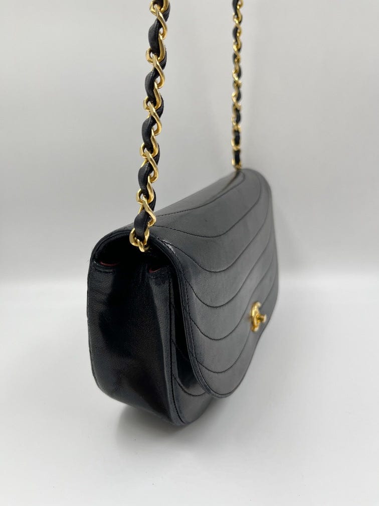 Pristine Chanel 1990 Vintage Black Half Moon Mini Flap Bag 24k GHW